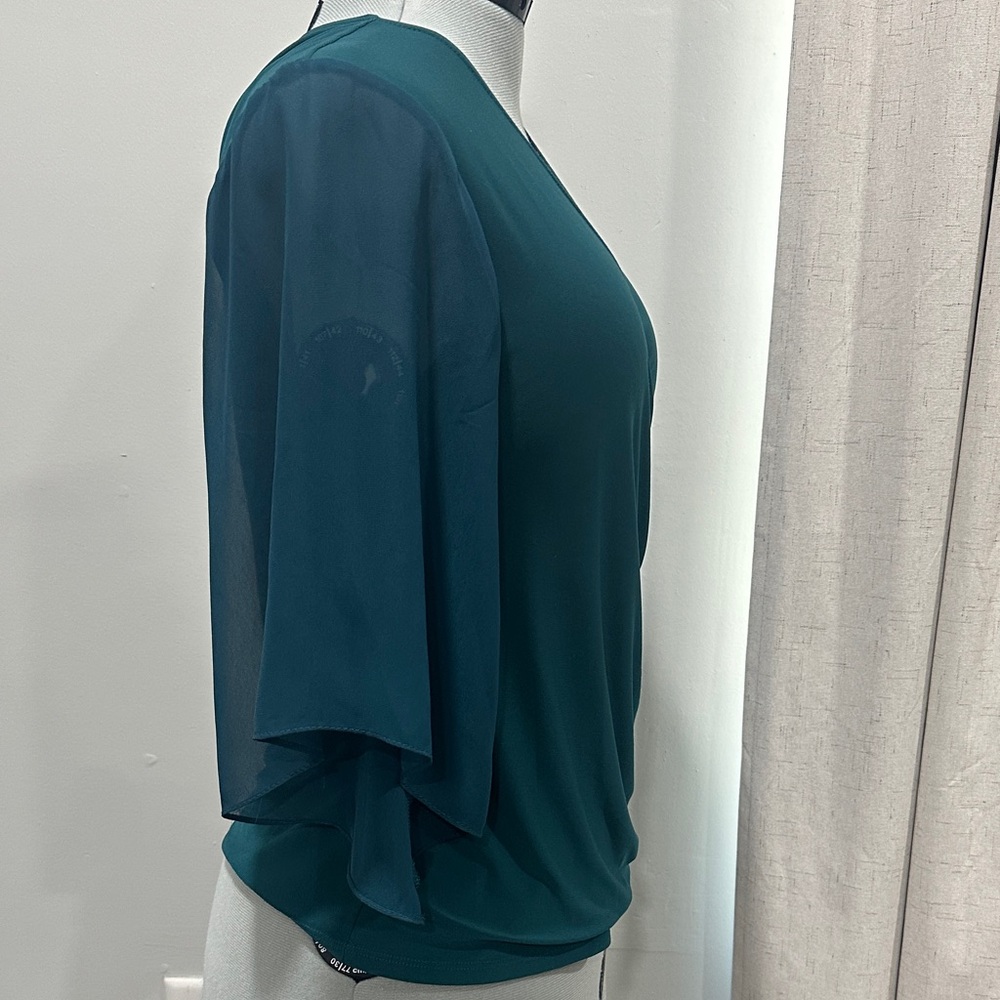 Coco Bianco Teal Wrap-Style Blouse size M made in USA - Picture 4 of 9